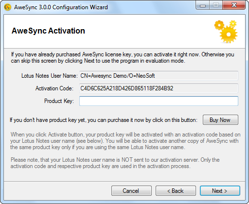 AweSync - Configuration Wizard - Activation