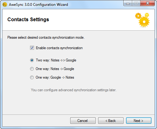 AweSync - Configuration Wizard - Contacts
