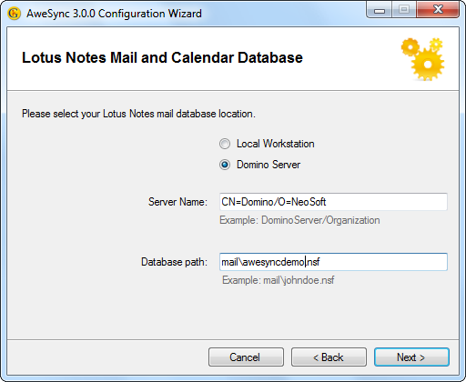 AweSync - Configuration Wizard - Lotus Notes Mail Database