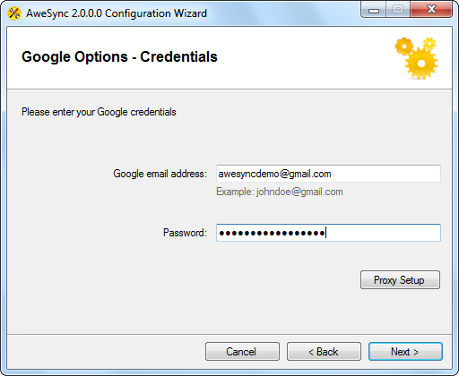 AweSync - Configuration Wizard - Google Credentials