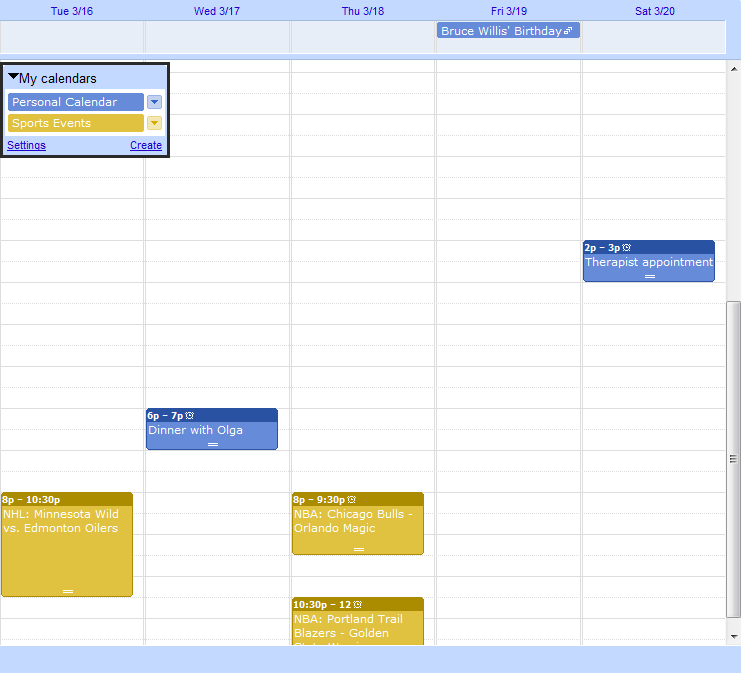 Google Calendar Synchronized by Categories