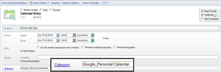 Google Calendar Name Matches Lotus Notes Category