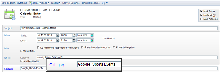 Google Calendar Name Matches Lotus Notes Category