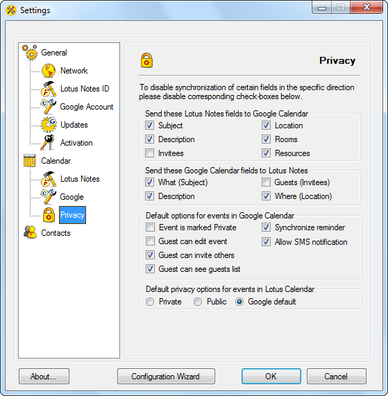 AweSync - Calendar Privacy Settings
