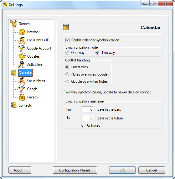 AweSync - Calendar Synchronization Settings
