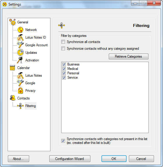 AweSync - Contacts Settings Filtering