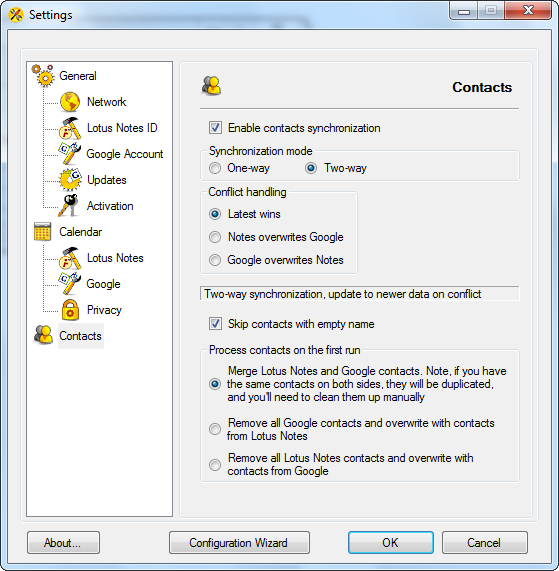 AweSync - Contacts Settings