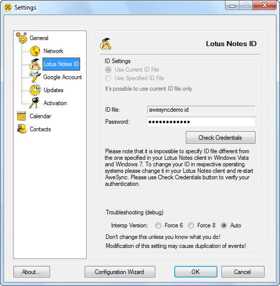 AweSync - General Lotus Notes ID