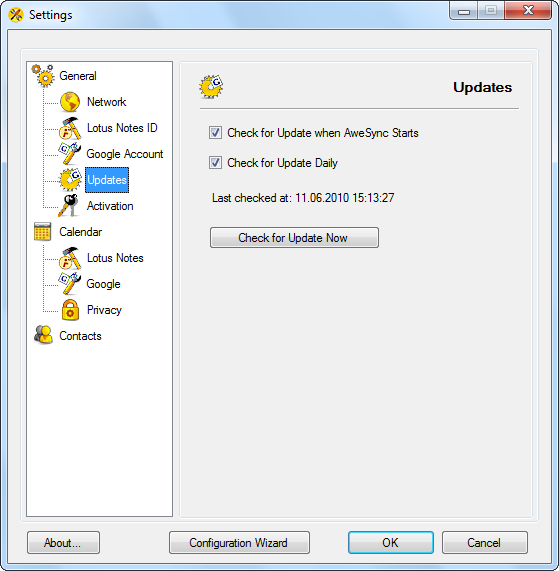 AweSync - General Updates Settings