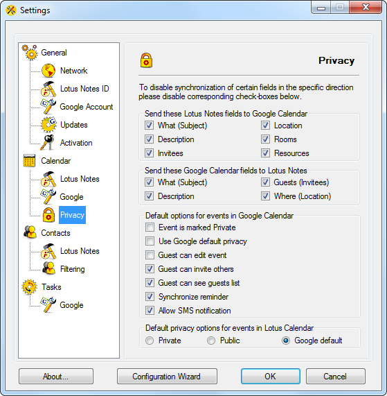 AweSync - Calendar Privacy Settings