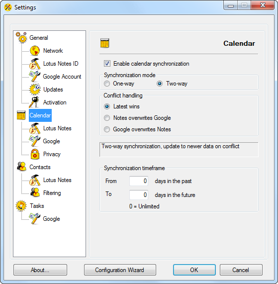 AweSync - Calendar Synchronization Settings