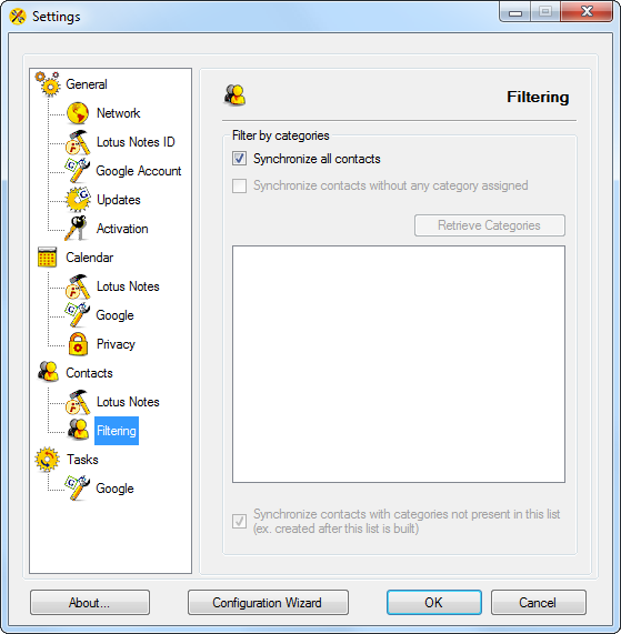 AweSync - Contacts Settings Filtering