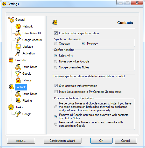 AweSync - Contacts Settings
