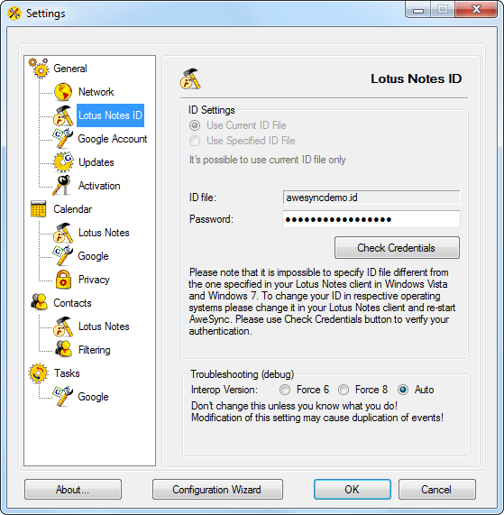 AweSync - General Lotus Notes ID