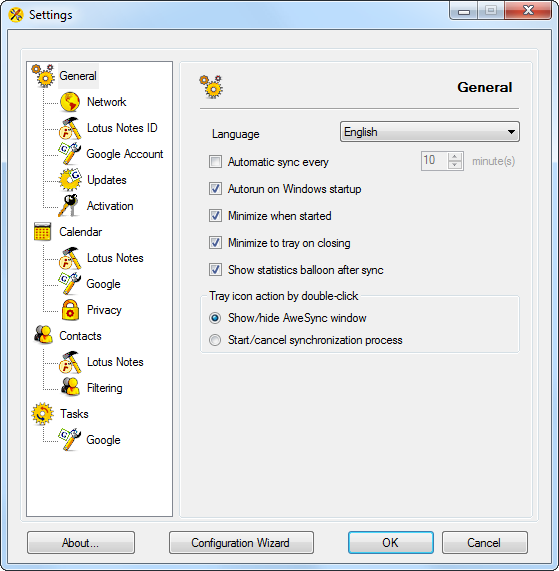 AweSync - General Settings