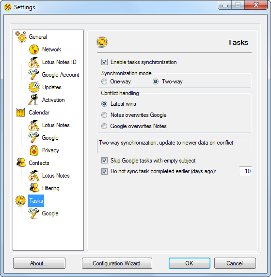 AweSync - Tasks Synchronization Settings