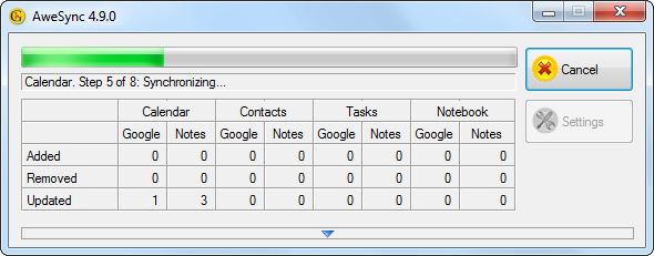 AweSync - Synchronization Screen