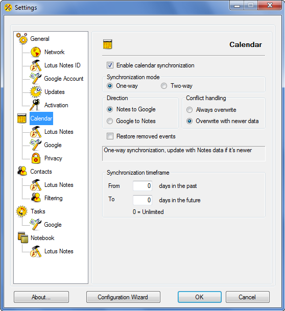 AweSync - Calendar Synchronization Settings