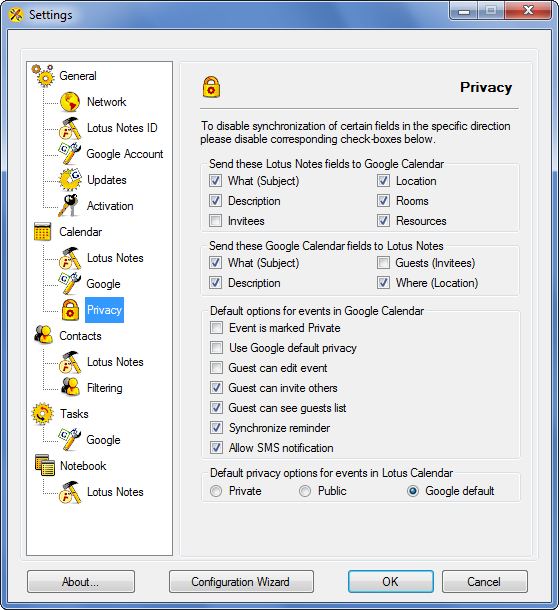 AweSync - Calendar Privacy Settings