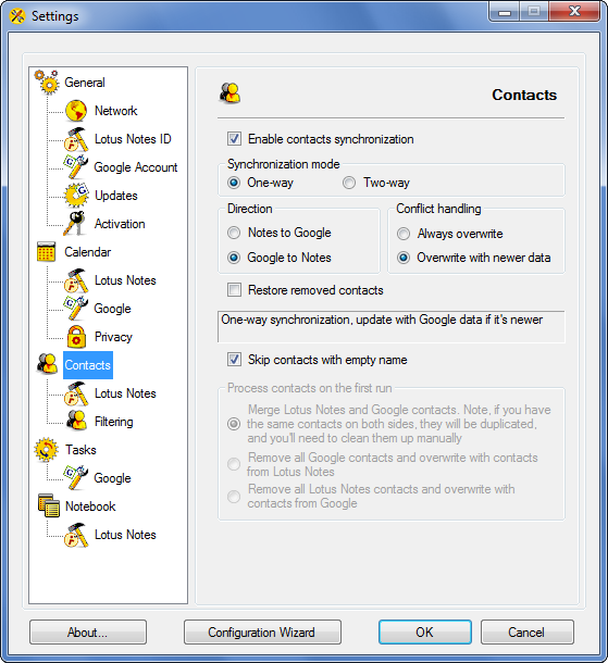 AweSync - Contacts Settings