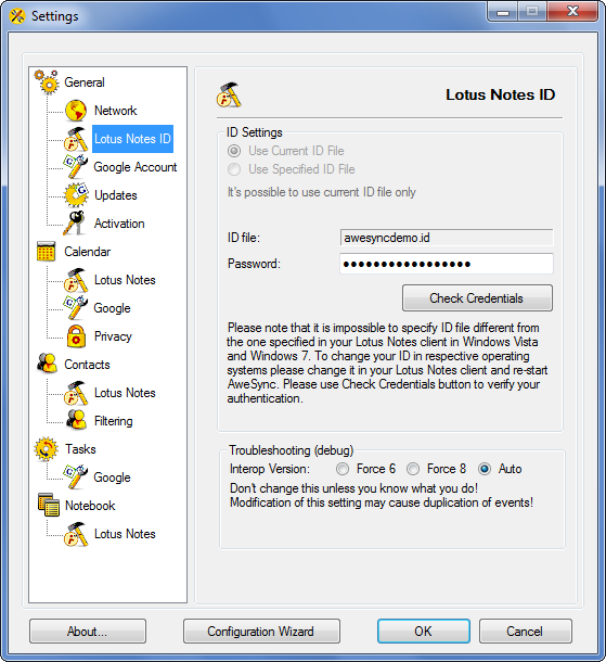 AweSync - General Lotus Notes ID