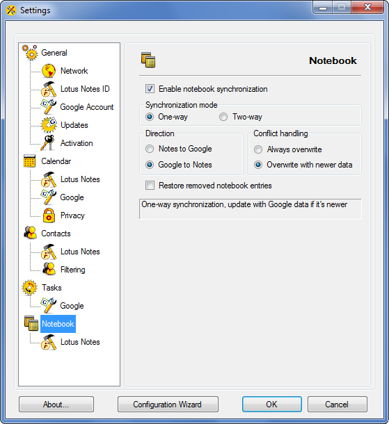 AweSync - Notebook Synchronization Settings