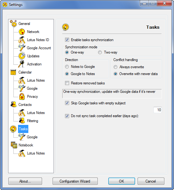 AweSync - Tasks Synchronization Settings