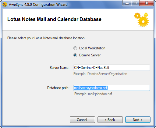 AweSync - Configuration Wizard - Lotus Notes Mail Database