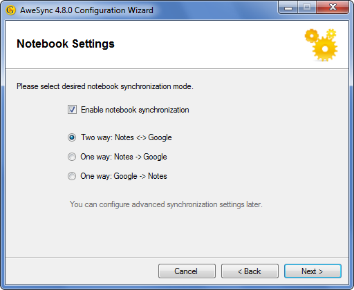 AweSync - Configuration Wizard - Calendar Synchronization Mode
