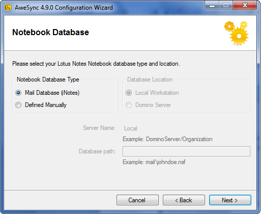 AweSync - Configuration Wizard - Lotus Notes Mail Database