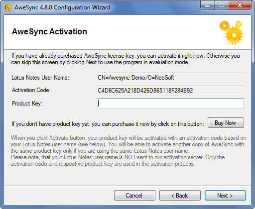 AweSync - Configuration Wizard - Activation