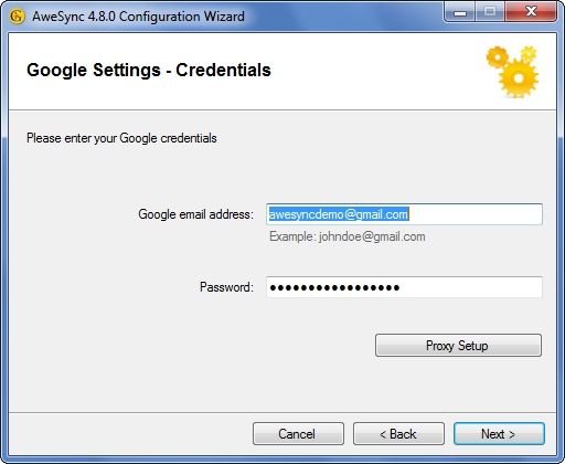 AweSync - Configuration Wizard - Google Credentials