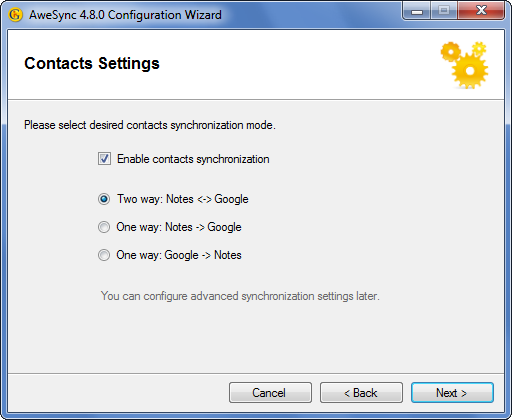 AweSync - Configuration Wizard - Contacts