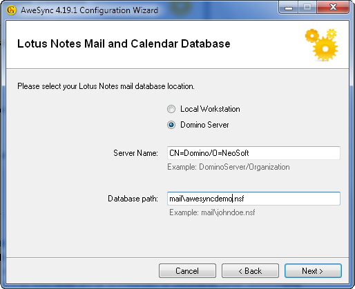 AweSync - Configuration Wizard - Lotus Notes Mail Database