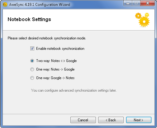 AweSync - Configuration Wizard - Calendar Synchronization Mode