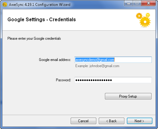 AweSync - Configuration Wizard - Google Credentials
