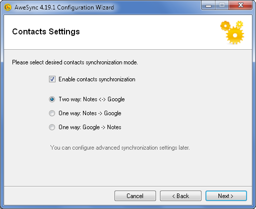 AweSync - Configuration Wizard - Contacts