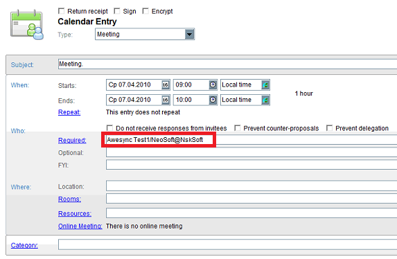 AweSync - Create Lotus Notes Event With Invitee
