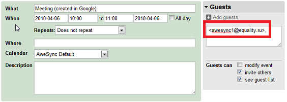 AweSync - Create Google Event With Lotus Invitee