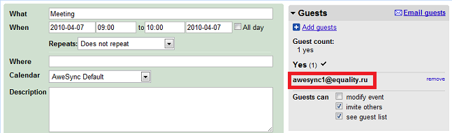 AweSync - Sync Event With Invitee With Google