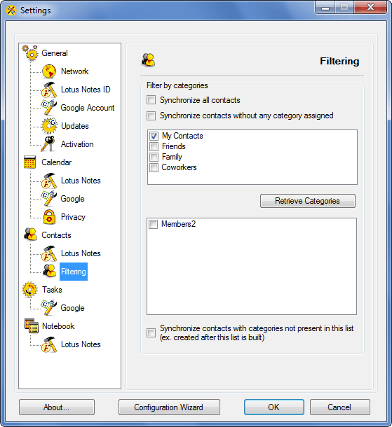 AweSync - Contacts Settings Filtering